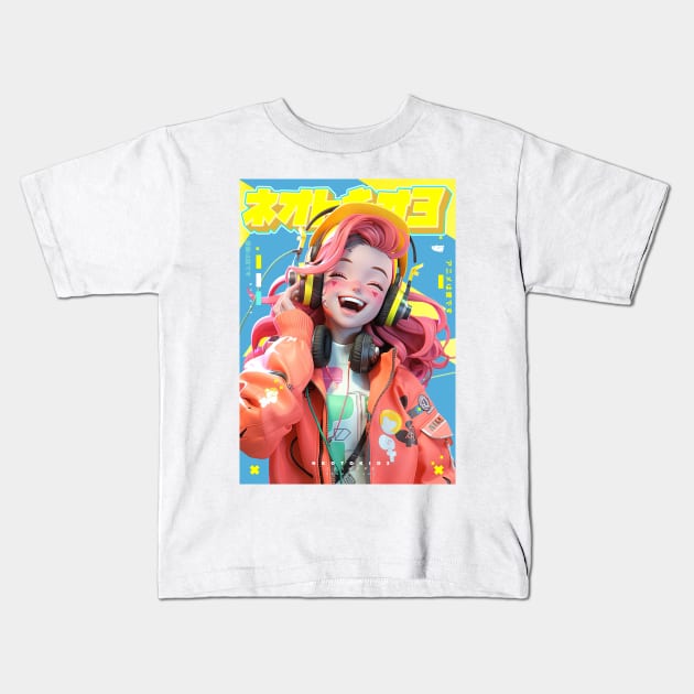 HEADPHONE GAL 1000 - NEOTOKIO3 100%ドPE / GOOD VIBE | Anime Manga Kawaii Anime Girl Pop Art 3D | PROUD OTAKU Kids T-Shirt by PROUD OTAKU